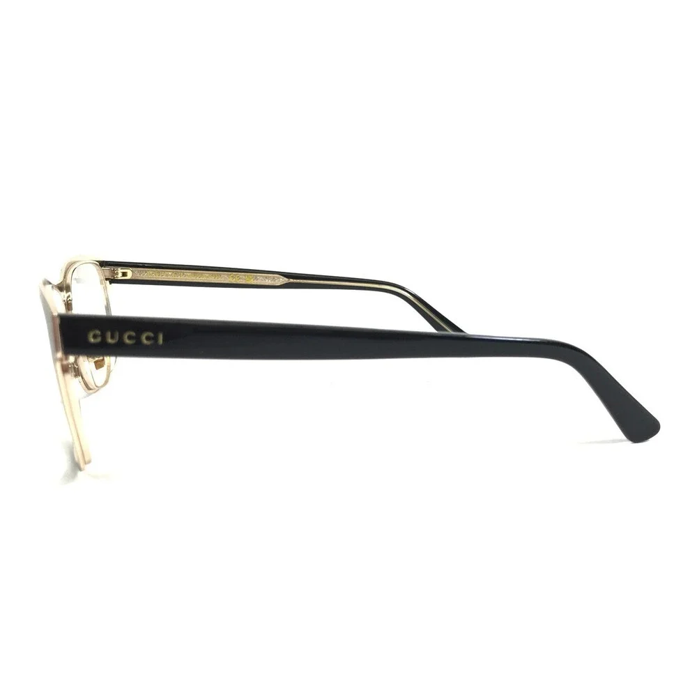 Gucci Eyeglasses Frames GG0317OZ 001 Black Gold Rectangle Full Rim 56-17-145